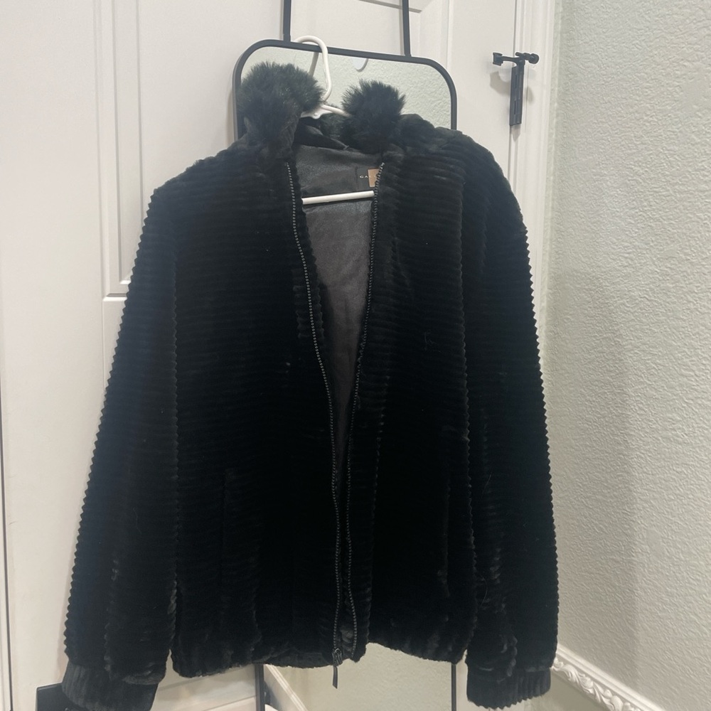 Gallery Black Faux Fur Trench Coat